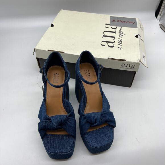 a.n.a Womens Holland Heeled Sandals Denim Platform Size 6M - Picture 2 of 12